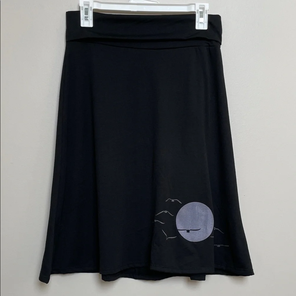 Chic Black A-Line Skirt with Moon Graphic Zoeslollipop